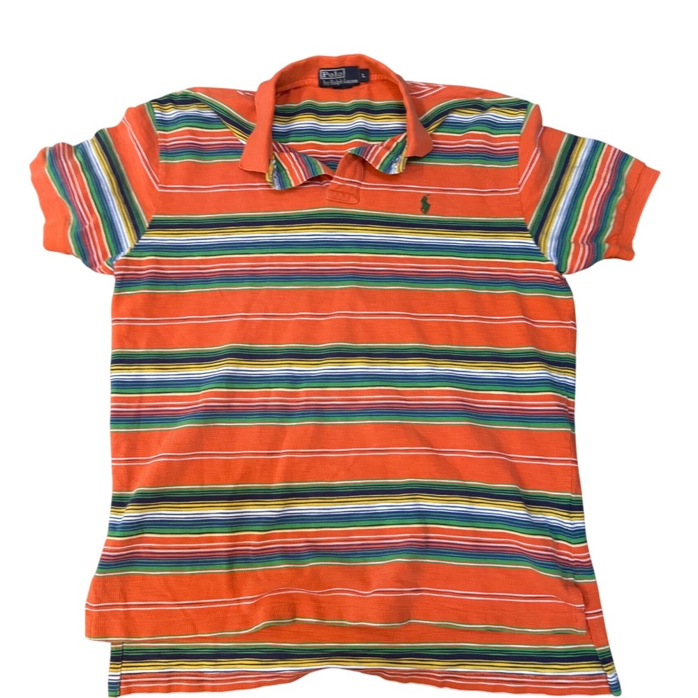 Polo Ralph Lauren Mens Large Striped Short Sleeve Polo Shirt‎ Cotton Casual